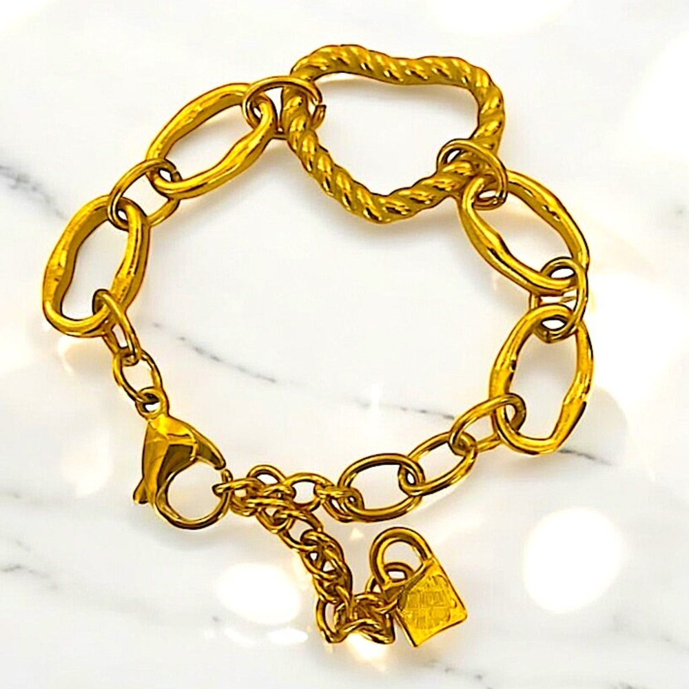 Gold Stainless Steel Heart Chain Link Bracelet